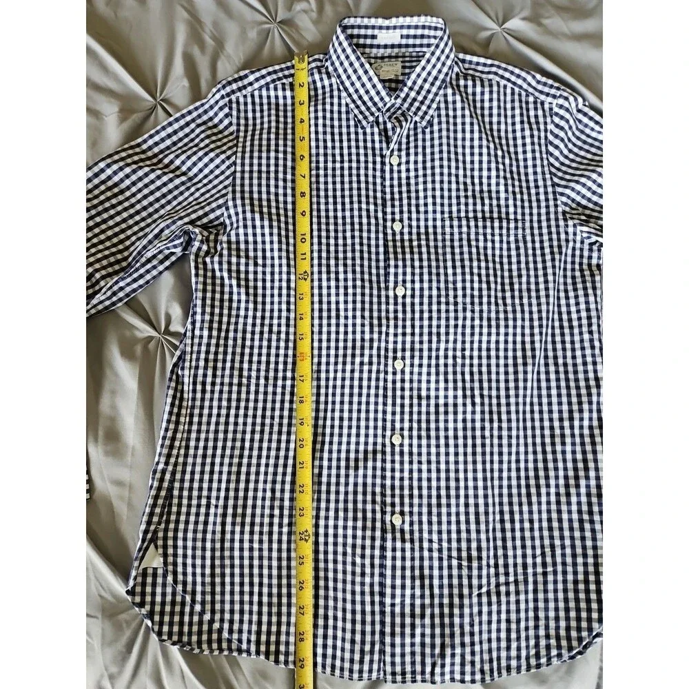 J Crew 2 Ply Button Down Shirt Mens Medium Blue White Plaid Long Sleeve Vintage